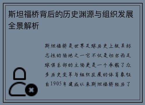 斯坦福桥背后的历史渊源与组织发展全景解析