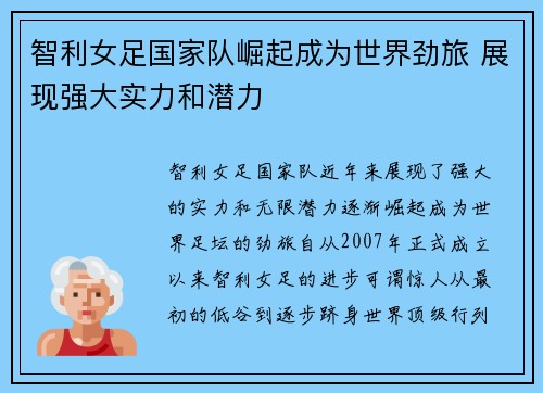 智利女足国家队崛起成为世界劲旅 展现强大实力和潜力 智利女足国家队崛起成为世界劲旅 展现强大实力和潜力